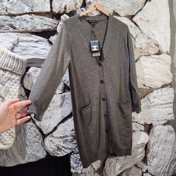 State Cashmere Open Front Cardigan 100% Pure Cashmere Women's M Grey Minimalist - Picture 2 of 5